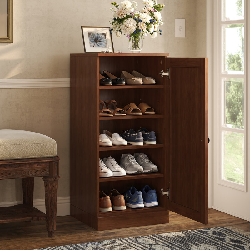 Armoire de rangement étroite à chaussures 100% en bois massif avec porte Shaker, tablettes réglables, rangement empilable peu encombrant, l 16,5 po x H 35,75 po