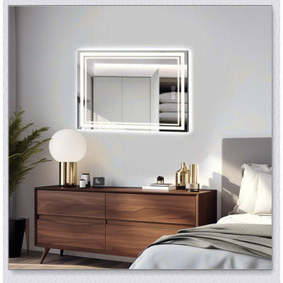 LED Bathroom Mirror 40" x 32" Front and Backlight, 5 Mins Defog, 5MM Full HD Reflected Wall Mounted Vanity Mirror, 3 Colours Stepless Dimmable, CRI90+, Memory Function (Plug-in/Hardwire)