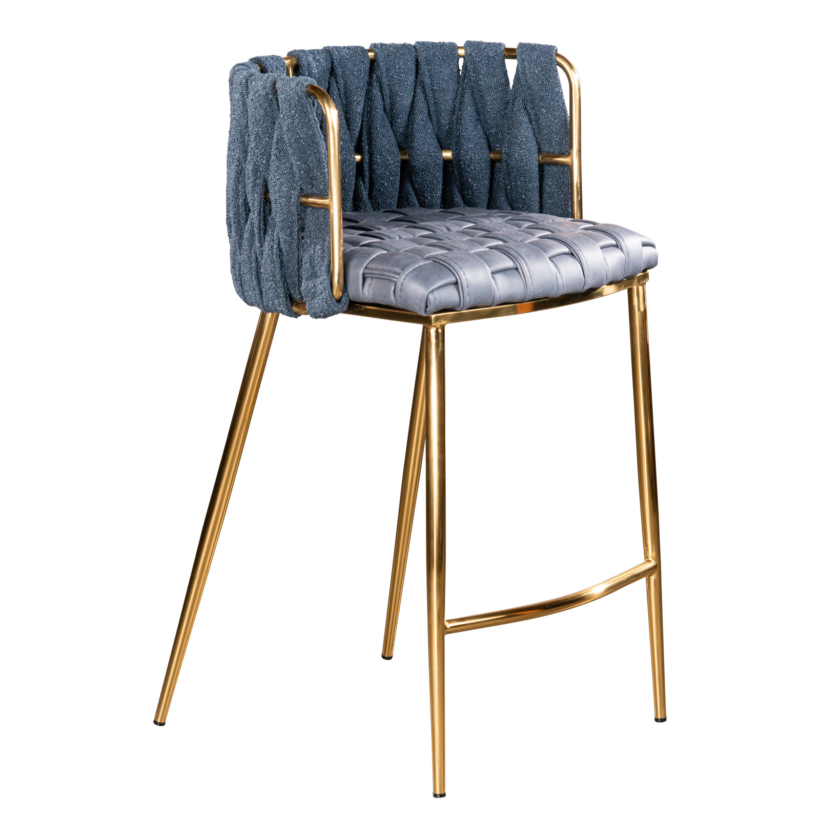 Tyrone 27" Counter Stool, Blue, Gold