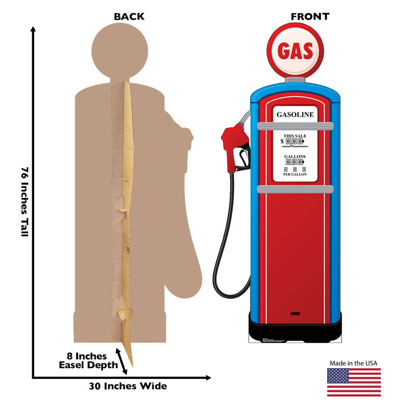 76'' Red and Blue Cardboard Gas Pump Standup