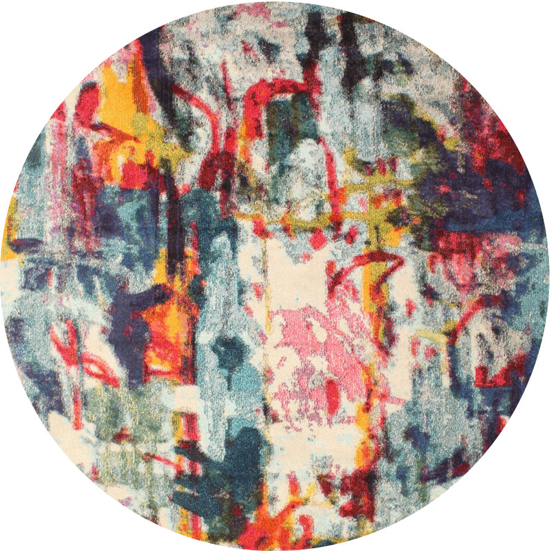 Tapis contemporain rose / orange / vert, Rond 6 pi