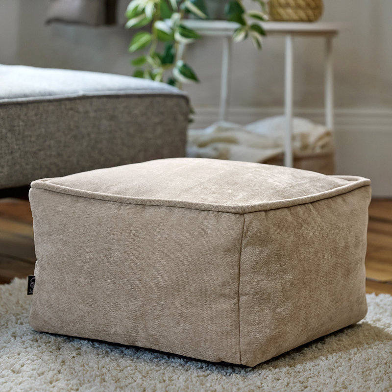 Amara Chenille Square Footstool Bean Bag, Beige