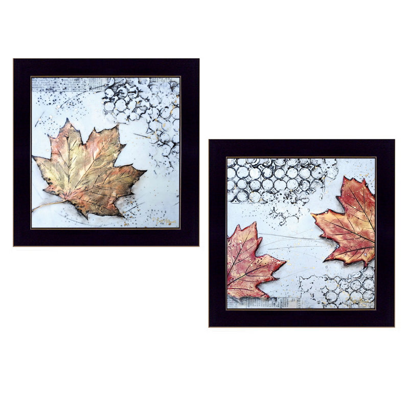 «Channeling Fall Leaves I and III», art mural encadré 2 pièces pour mur de maison par Britt Hallowell, Black Framed
