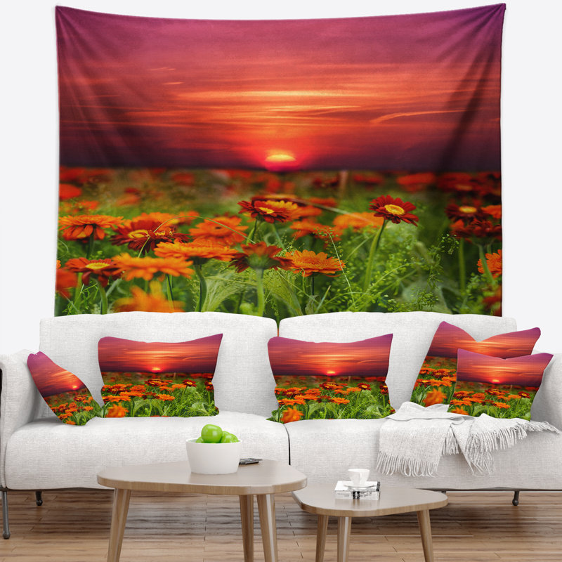 Tapisserie coucher de soleil avec ciel rouge, H 50 po x l 60 po