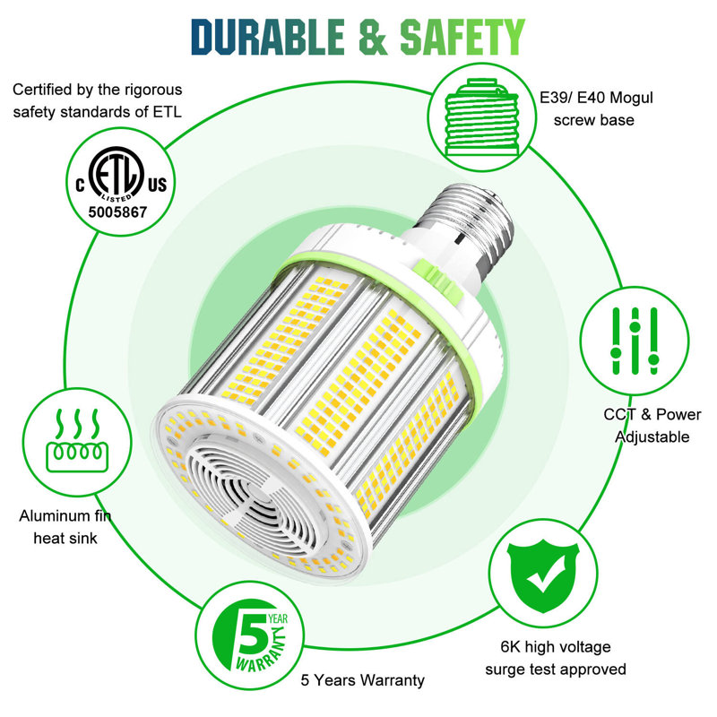 Ampoule à DEL à DEL maïs 80W / 64W / 48W CCT réglable 4500K 5000K 5700K E39 Base 100-277V 12000LM