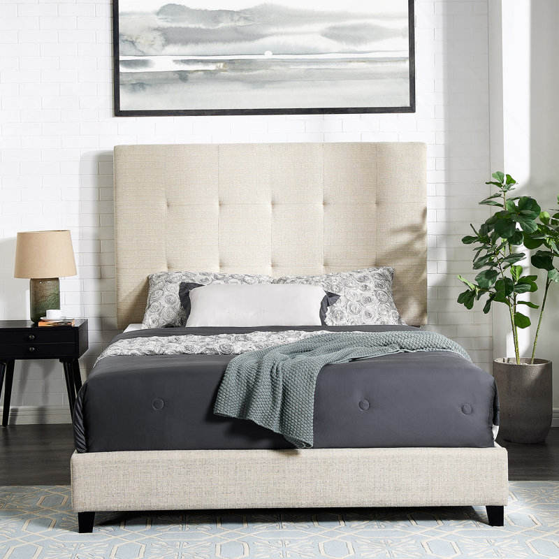 Tufted Upholstered Platform Bed, Beige
