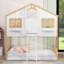 Lit superposé simple au-dessus d'un lit simple en bois avec boîte de rangement, garde-corps et échelle-1101310223