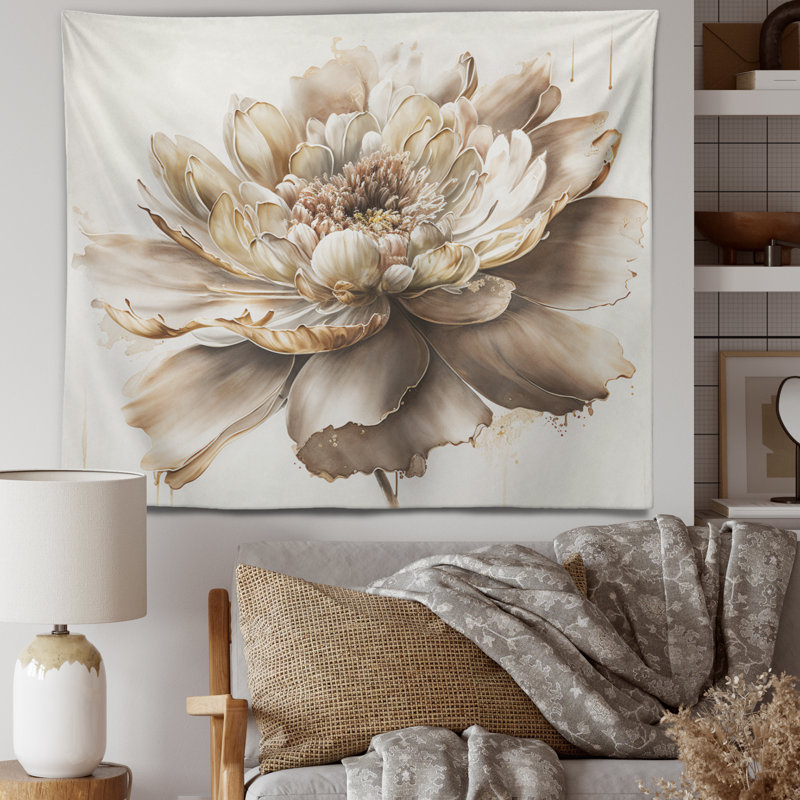 Tapisserie en polyester crème et fleurs blanches, H 32 po x l 39 po