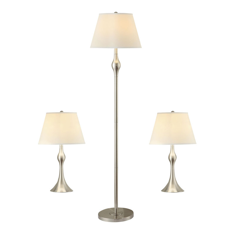 Ensemble de lampes de table et de plancher 3 pièces Nickel brossé