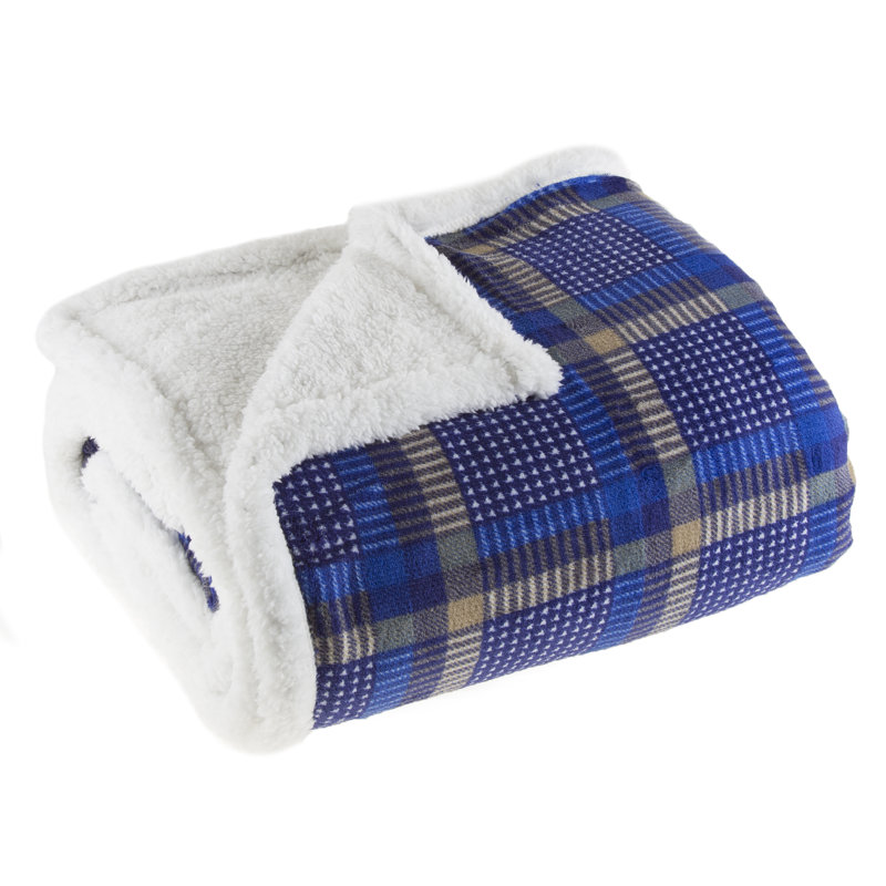 Reversible Plaid Fleece Blanket – 50-Inch x 60-Inch Machine-Washable Sherpa Throw – Cozy Blanket for Couch, Chair, or Bed by Lavish Home