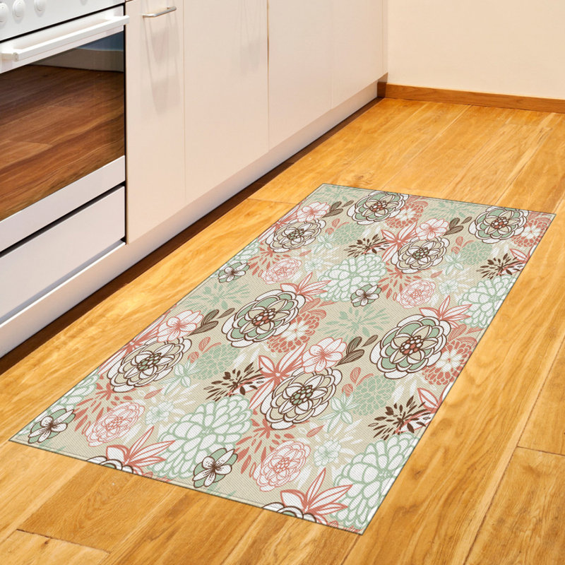 Tapis décoratif floral à haute densité en fibres de polyester, Rectangle 2 pi 7 po x 5 pi