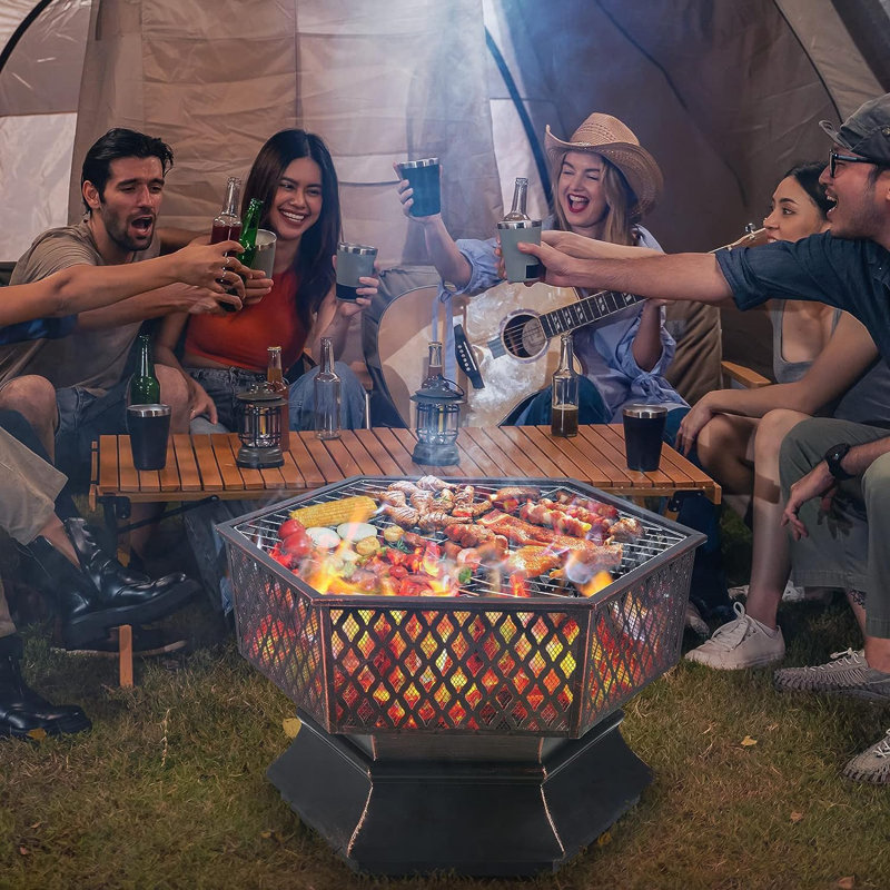 Round Charcoal Smokeless Fire Pit, 63cm H x 66cm W x 66cm D