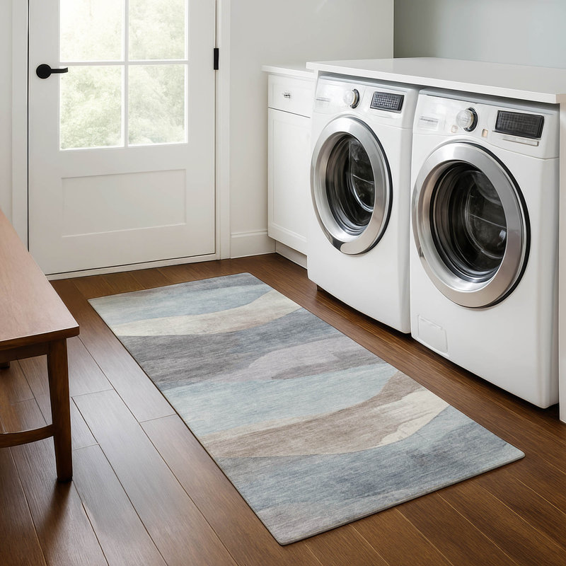 Tapis lavable à la machine de qualité supérieure Pinkston Waves, Tapis de couloir 2 pi 3 po x 7 pi 6 po