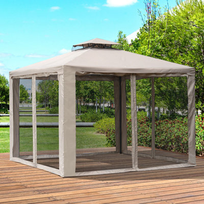 9.6'x9.6' Patio Gazebo Outdoor Canopy Shelter with 2-Tier Roof and Netting