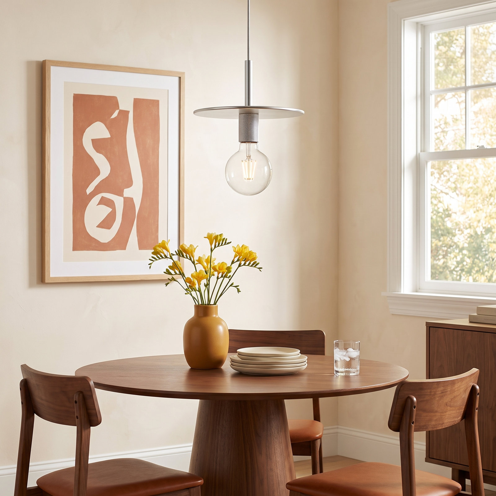 Sawvel Single Light Steel Dimmable Pendant, Polished Nickel