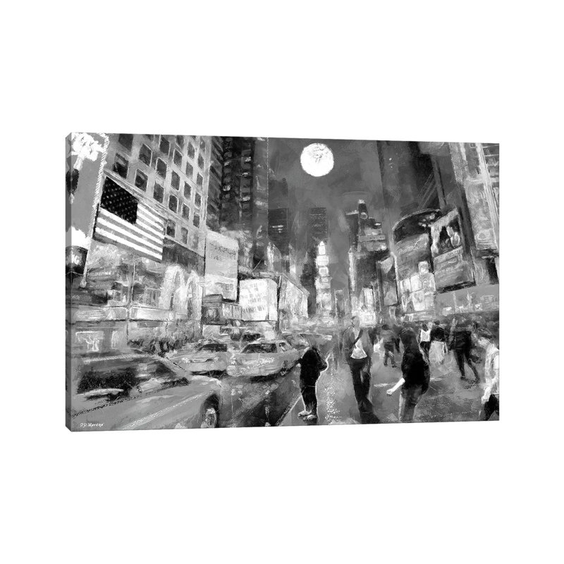 Times Square In Black & White by P.D. Moreno - Wrapped Canvas Painting, 20.32cm H x 30.48cm W x 1.91cm D