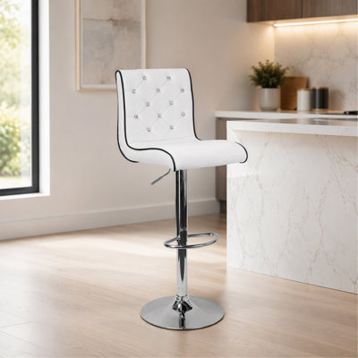 Faux Leather Adjustable Swivel Bar Stool (Set of 2) Kitchen Dining Room Upholstered Counter Height Stool with Crystal Tufted