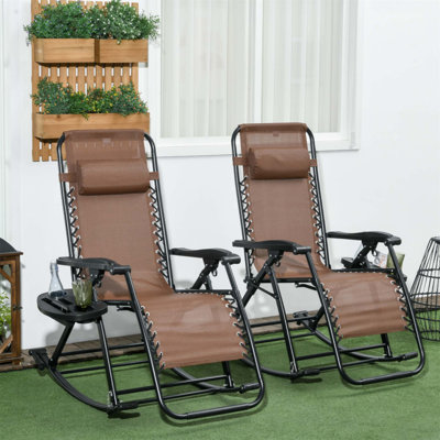 Ensemble de 2 chaises berçantes pour l'extérieur Outsunny, fauteuil inclinable et inclinable pliable avec coussin et porte-gobelet