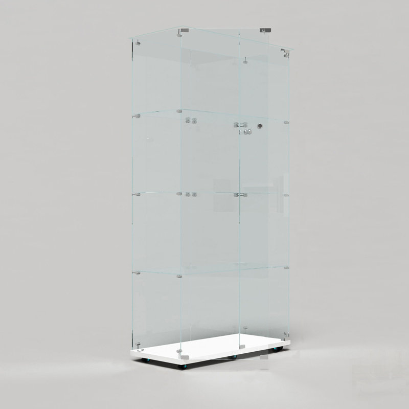 Versatile Tempered Glass Display Cabinet With Bluetooth LED, Remote And App Control, Swivel Casters For Easy Mobility, White