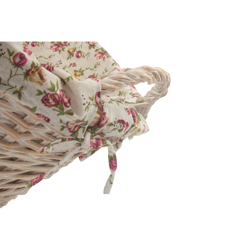 Wicker Laundry Washing Basket with Lining, White Wash/Garden Rose Lining