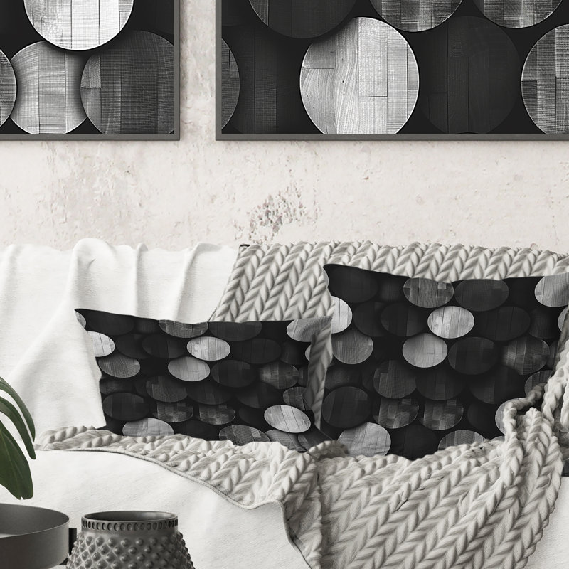 Gris, noir, moderne, cercles II - coussin décoratif moderne, H 18 po x l 18 po