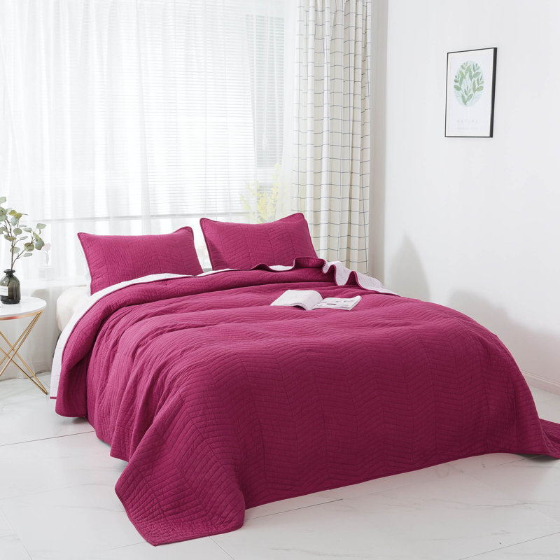 Cotton Quilt, Twin Quilt + 2 Shams, Red