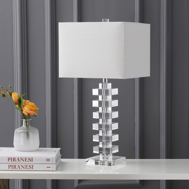 28" Clear Crystal Table Lamp with White Drum Shade