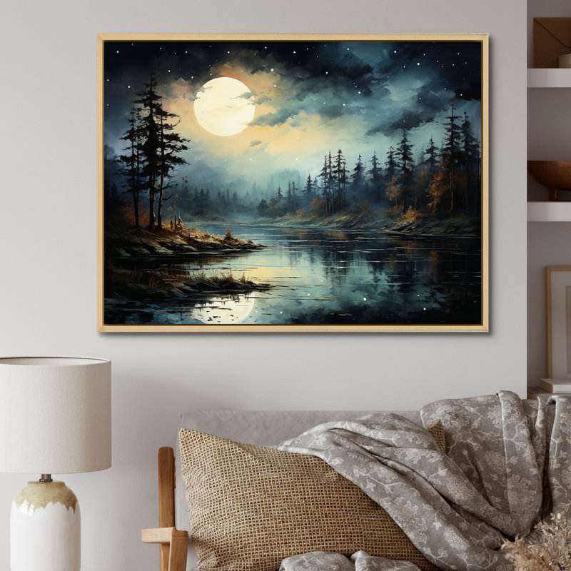 Magical Forest Moons Melody - Minimalisme, art mural, Cadre naturel flottant, H 16 po x l 32 po x P 1 po