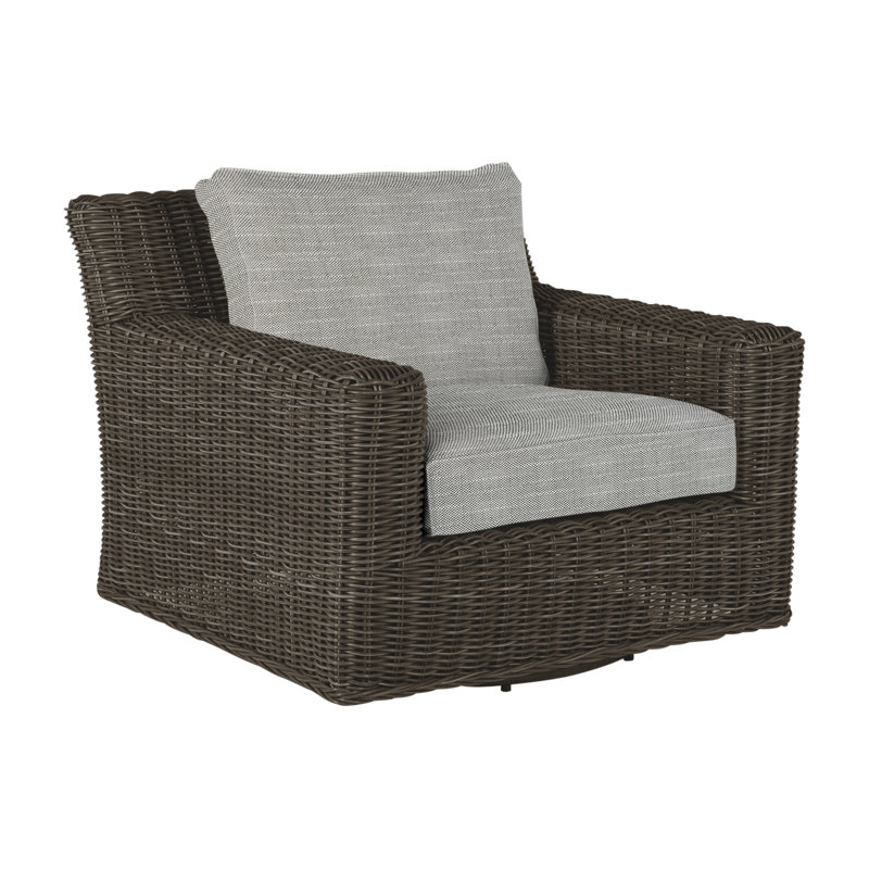 Rustic Patio Armchair with Cushions, Rollo Silver InsideOut® Linen, Welt, Black Walnut