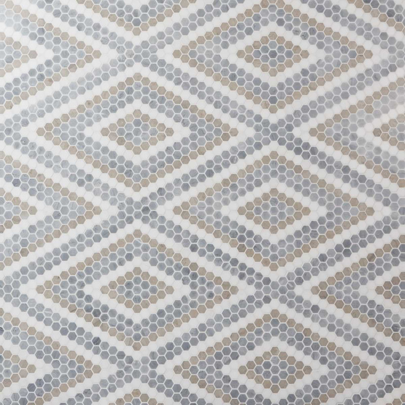 Juno 1" Diamond Hexagon Polished Marble Mosaic, Beige/Gray