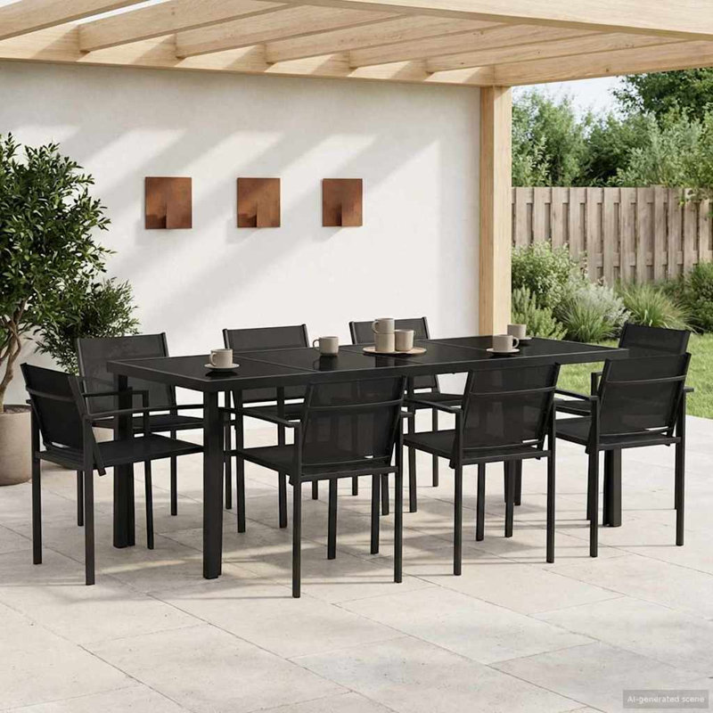 Patio Dining Set Table,, 73 cm H x 200 cm W x 80 cm D, 8
