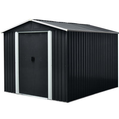 8ft X 10ft Black Outdoor Metal Shed With Galvanized Iron Frame - Construction, Punched Vents, Padlockable Sliding Doors, Easy To Assemble Shed, Construction For Stability, Vents Proper Air