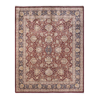 Tapis unique en laine noué à la main 8 pi 1 po x 10 pi 2 po nouvel âge Hayner - rouge / beige / bleu marine