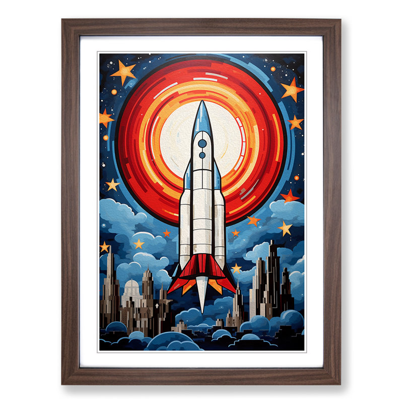 Rocket Expressionism - Single Picture Frame Print on Wood, Walnut , 64cm H x 46cm W x 2cm D