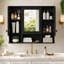 Armoire à pharmacie murale de 89 cm (35 po) avec miroir et tablettes de rangement, noire-1127821094