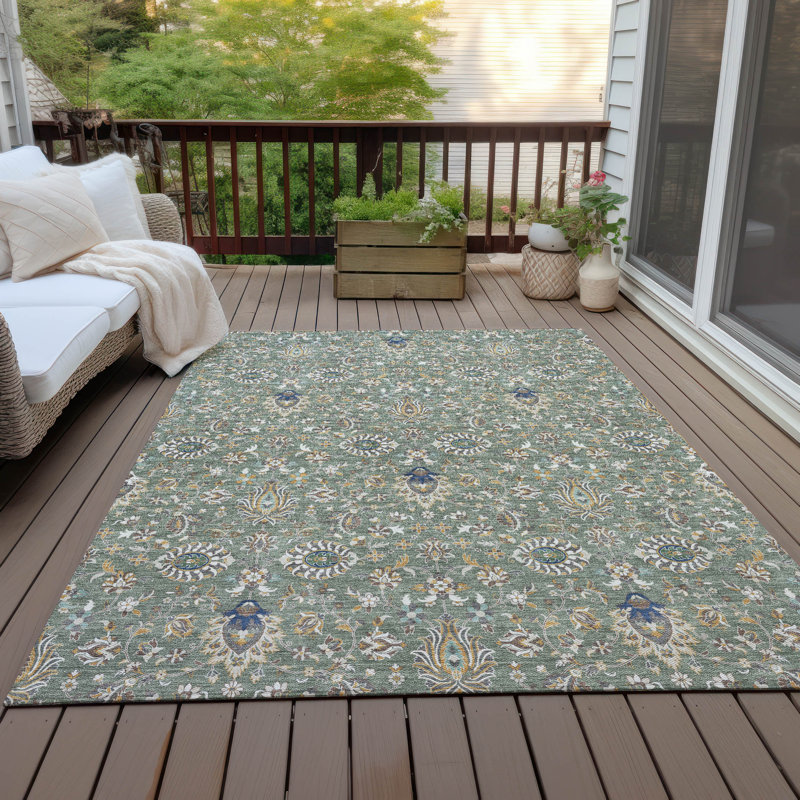 Machine Washable Indoor/Outdoor Husby ACN2192 Global Rug, Rectangle 9' x 12'