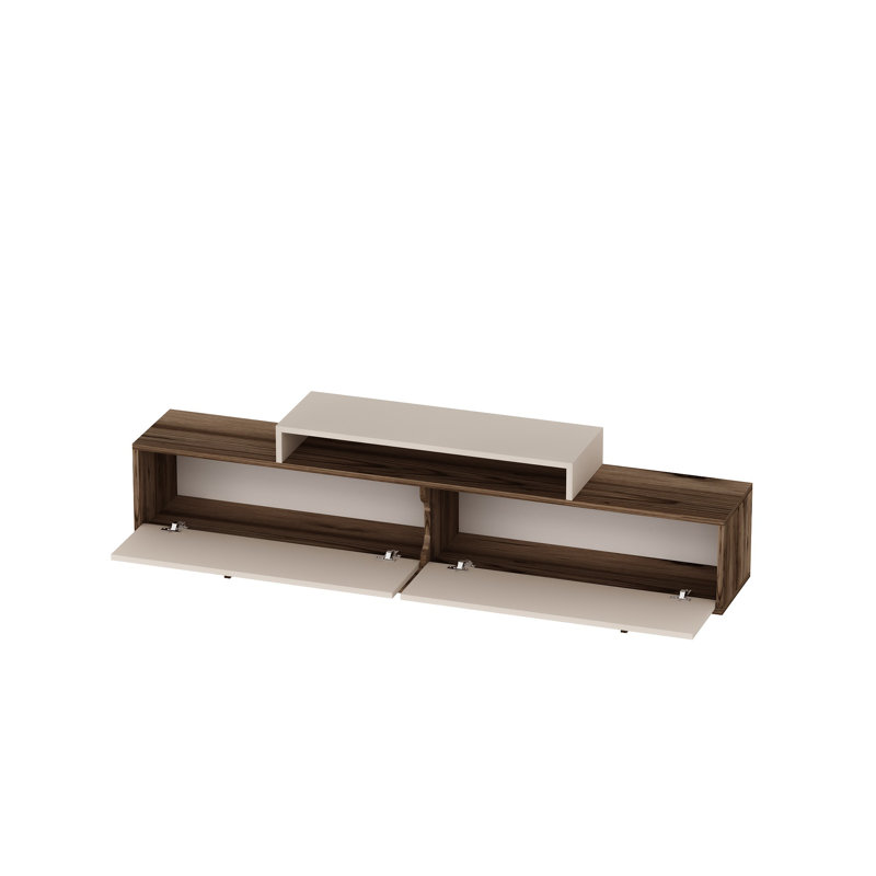 Meuble télé moderne avec option de fixation murale, noyer clair et beige, 70,9 x 19,8 x 11,6 pouces | 100% panneau de particules enduit de mélamine, 0,7 po d'épaisseur | Rangement supplémentaire, design élégant et fonctionnel pour le salon et les espaces de divertissement