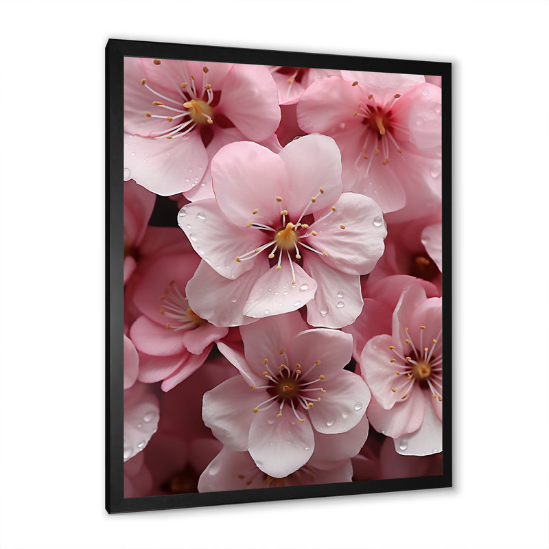 Fleur de cerisier rose - art mural cerise, H 44 po x l 34 po x P 1,5 po, Cadre simple noir