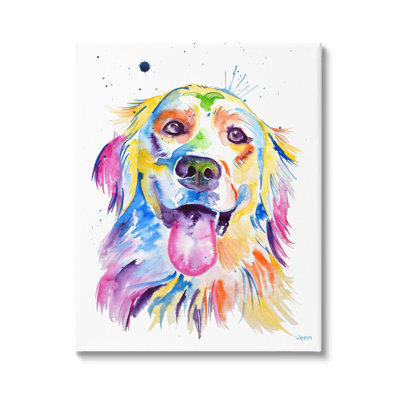 " Watercolor Style Happy Dog Face " by Jen Seeley Painting Print