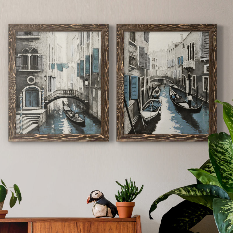 Venise I - ensemble de 2 reproductions d'art, H 20 po x l 17 po x P 1 po, Toile avec cadre en noyer, Pas de tapis