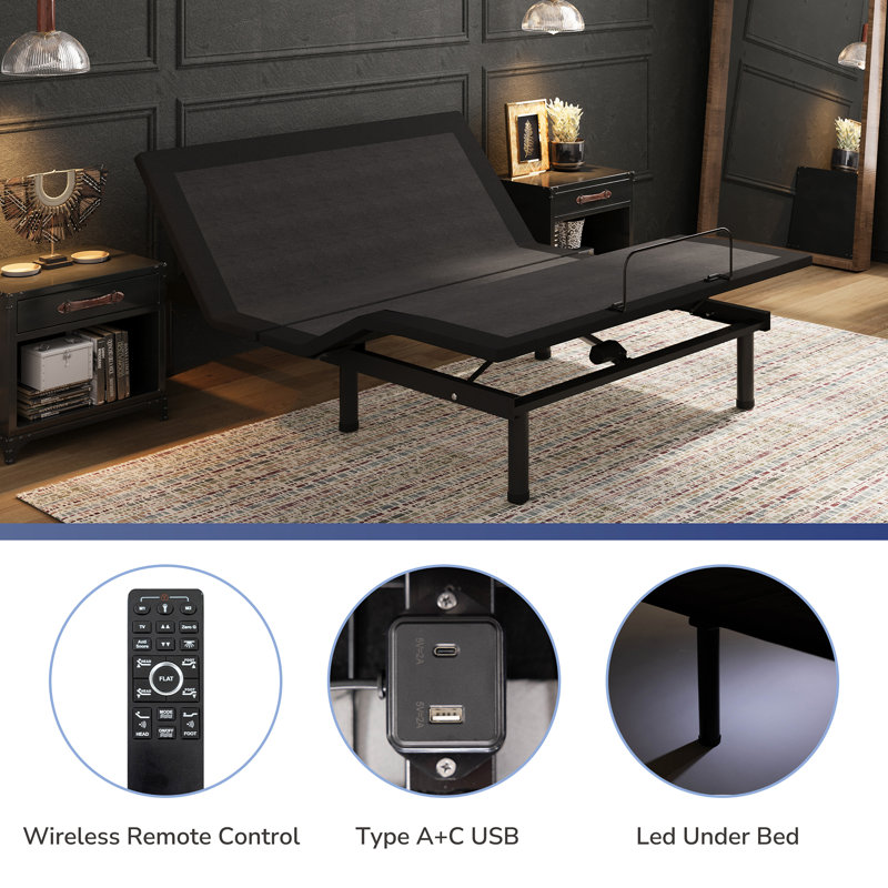 Egohoe Massaging Adjustable Bed With 12" Memory Foam Mattress, Usb, Underbed Light, Wireless Remote Zero Gravity Bed, King