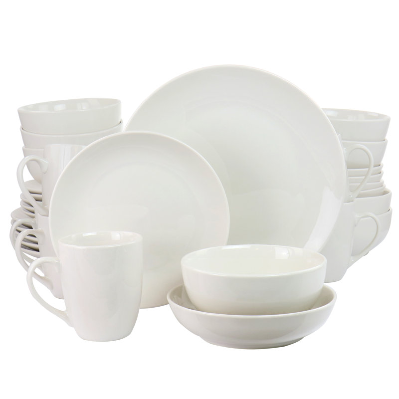 White Porcelain 32-Piece Dinnerware Set with Serving Bowls
