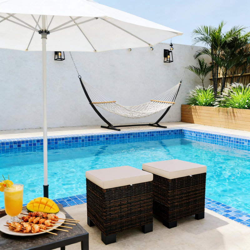 Set of 2 Ottoman, Outdoor Ottomans, Blanc, crème