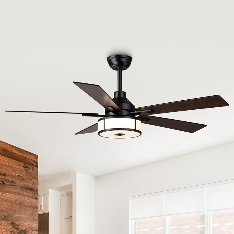 52" Modern 3CCT LED Ceiling Fan With Cracked Effect Shade, Remote Control, Double Sided Blades, 6-Speed DC Motor, Dimmable, Timer