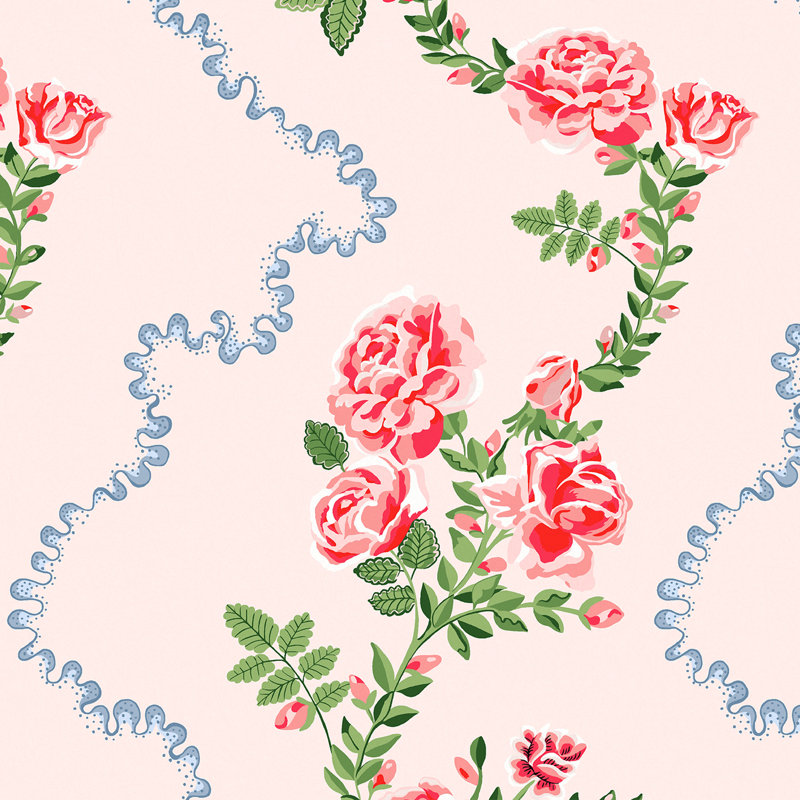 Cath Kidston Rose Flutter Navy Wallpaper, Pink