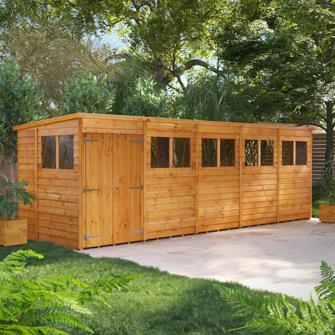 Powersheds 20 x 6ft Timber Overlap Pent Garden Shed, Double Doors