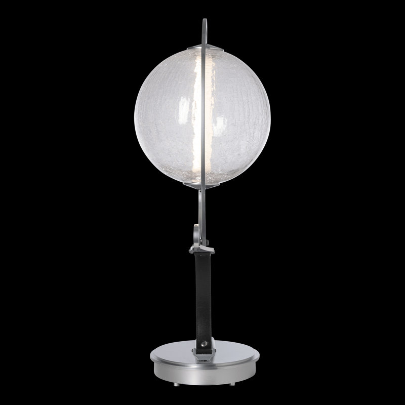 Pression Table Lamp, White, Crackle, Black Leather