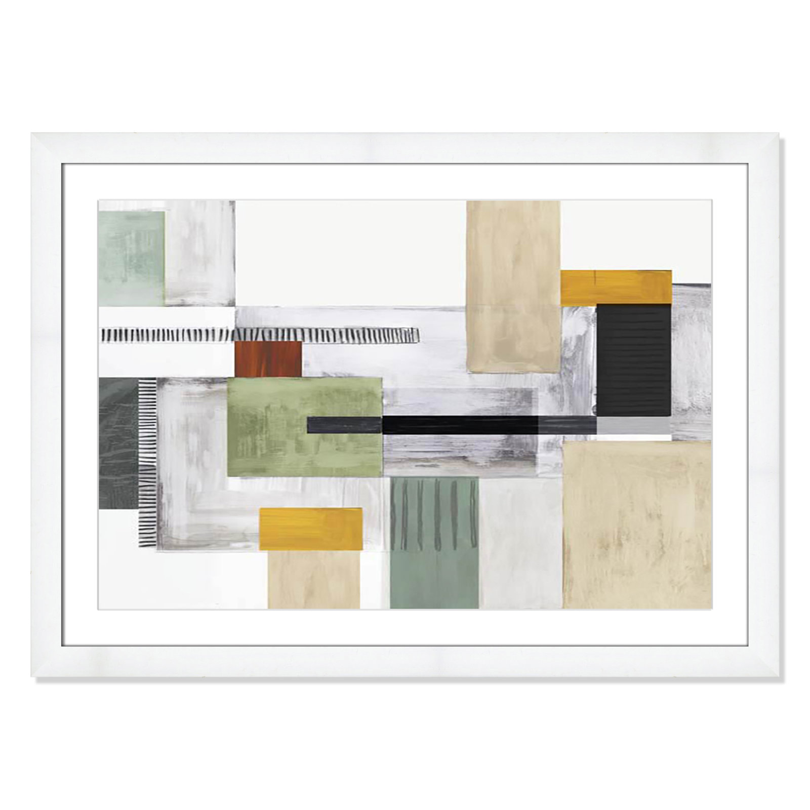 Playful Blocks Print by Tom Reeves, 27" H x 37" W x 1.25" D, White Cube Picture Framed, White