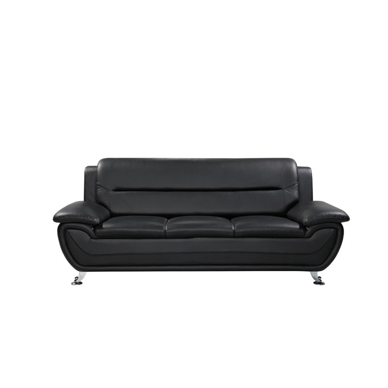 Huseman 3 Seater Faux Leather Sofa, Black