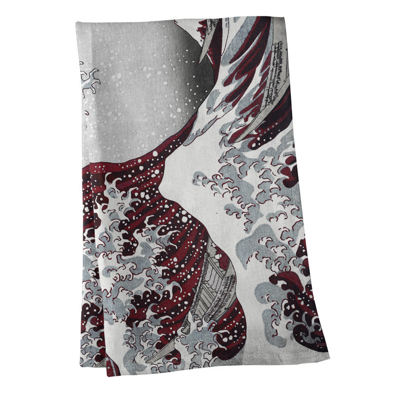 Serviette de thé magnifique wave, Sergé de coton, Rouge / Blanc